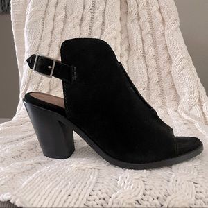 Frye, Courtney: Sling-Back Booties-Suede & Leather-Stacked Heel, Size 7.5
